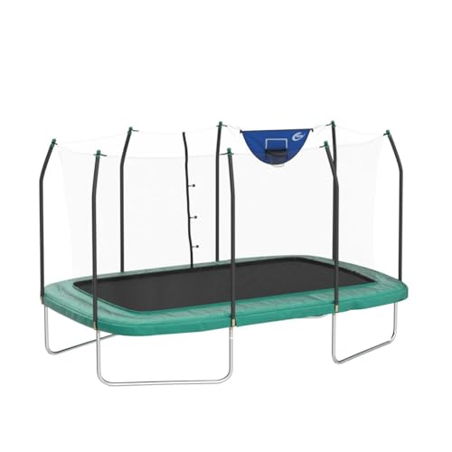 Skywalker Trampolines Jump N' Dunk 14 FT Rectangle Trampoline with Enclosure and Basketball Hoop Green