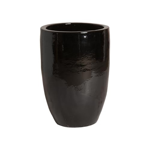 Emissary Black Stoneware Round Planter 18in x 26in
