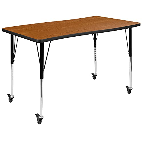 Flash Furniture Emmy Mobile Oval Wave Activity Table Set with Student Stack Chairs Oak