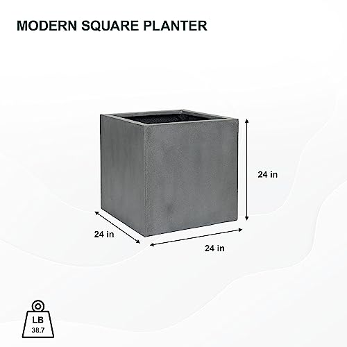 Pottery Pots Block XL Fiberstone Square Planter Gray 24 Inch