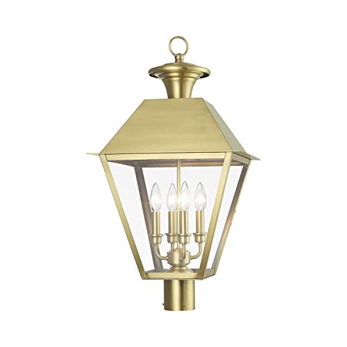 Livex Wentworth 4 Light Outdoor Post Top Lantern 27.5 Inches Tall Natural Brass
