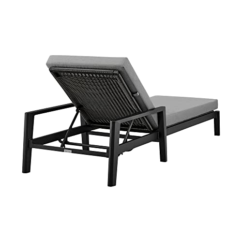 Armen Living Grand Modern Adjustable Metal and Wicker Outdoor Patio Chaise Lounge Chair Black