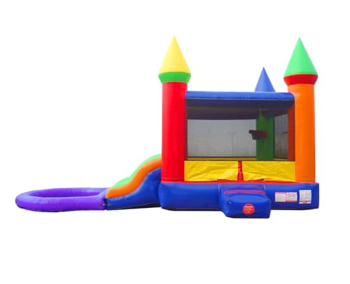 Pogo Bounce House Inflatable Castle Combo with Slide and Water Pool Rainbow
