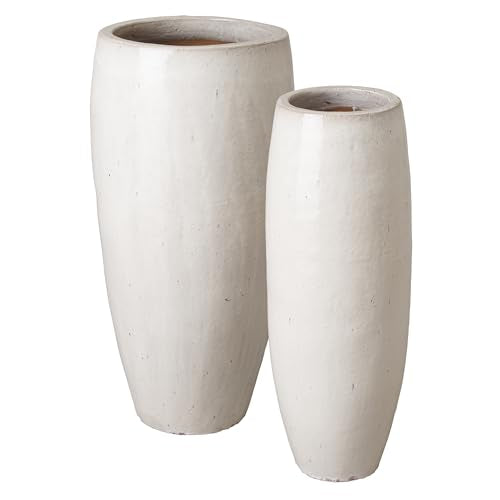 Emissary Distressed White Stoneware Round Jars Set of 2 19in L x 38.5in H