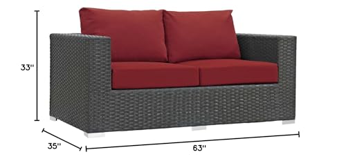 Modway Sojourn Wicker Rattan Outdoor Patio Loveseat Canvas Red