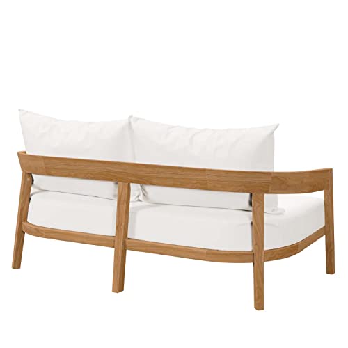 Modway Brisbane Modern Teak Wood Fabric Patio Loveseat Natural White