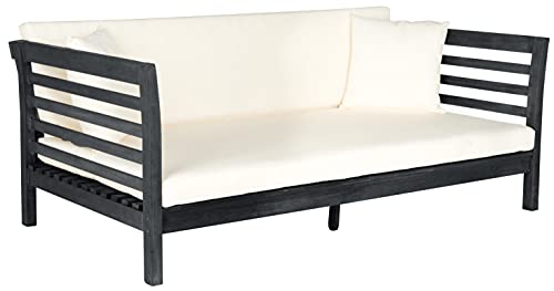 Safavieh Outdoor Collection Malibu Acacia Wood Cushion Day Bed Dark Slate Gray/Beige