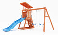 DOLPHIN PLAYGROUND T Wooden Swing Set with Slide and Climbing Wall, Outdoor Playset for Kids, Ages 2-9, Wood