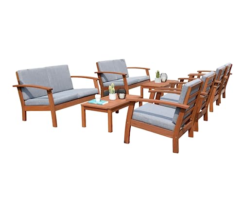 Outdoor Living and Style 8-Piece Brown and Gray Amazonia Deluxe Eucalyptus Patio Conversation Set 52