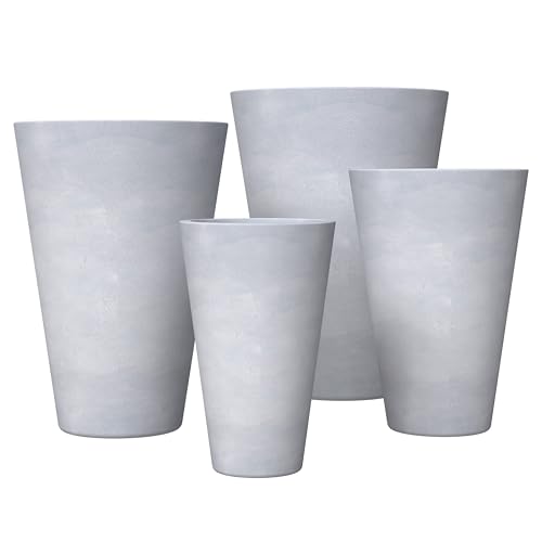 LeisureMod Pebble 4-Piece Fiberstone and MGO Clay Planter Set Mid-Century Modern Gray