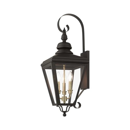 Livex 27373-07 Adams 3 Light Outdoor Wall Lantern Antique Brass/Brushed Nickel