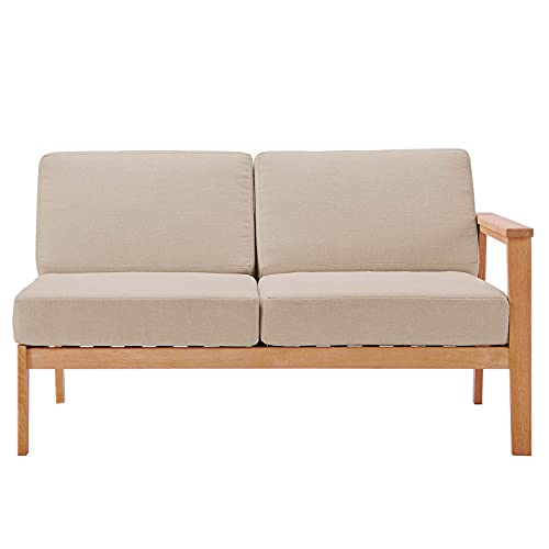 Modway Outdoor Eucalyptus Wood Right-Facing Loveseat Sectional Sofa Natural Taupe