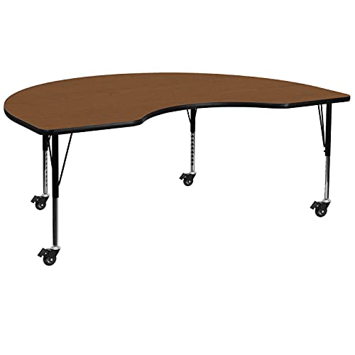 Flash Furniture Wren Mobile Kidney Oak Laminate Activity Table Adjustable