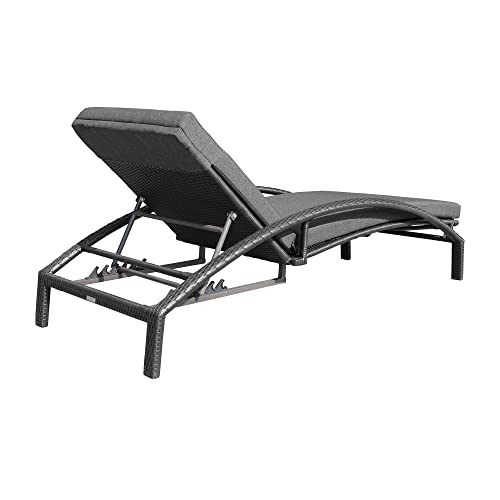 Armen Living Mahana Outdoor Patio Chaise Lounge Chair Black Aluminum and Wicker with Charcoal Cushion