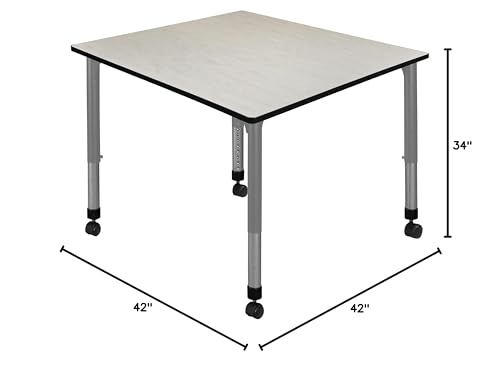 Romig Kee Height Adjustable Mobile Classroom Table Maple Top Grey Base