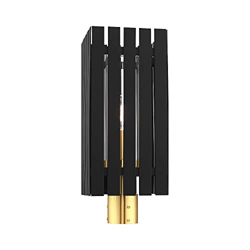 Livex 1 Light Black Outdoor Post Top Lantern Brass