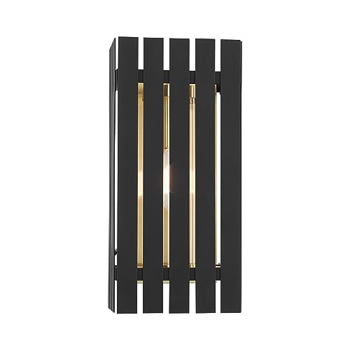 Livex 1 Light Black Outdoor Wall Lantern Brass