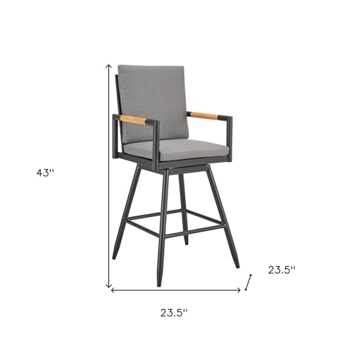 HomeRoots 43" Dark Gray Metal Swivel Outdoor Counter Height Bar Chair with Footrest Grey