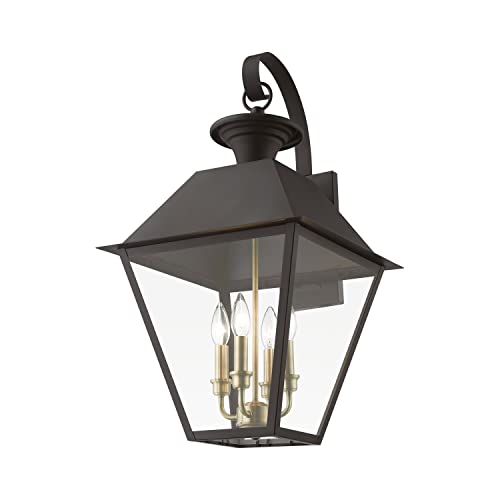 Livex Wentworth 4-Light Extra Large Outdoor Wall Lantern Bronze/Antique Brass