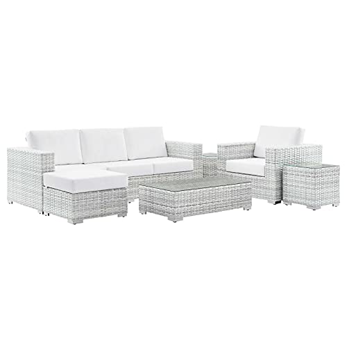 America Luxury - Outdoor Lounge Sectional Sofa Chair Set Rattan Wicker Grey White