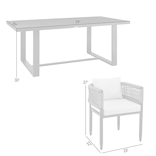 Armen Living Felicia Outdoor Patio 7-Piece Dining Table Set Aluminum Grey Rope Cushions Black