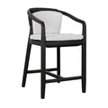 Benzara 25 Inch Outdoor Counter Stool Chair Woven Olefin Fabric Teak Black and Gray