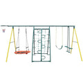 HaoKang 6-in-1 Metal Swing Set with Saucer, Belt, Glider, Net & Hoop Green