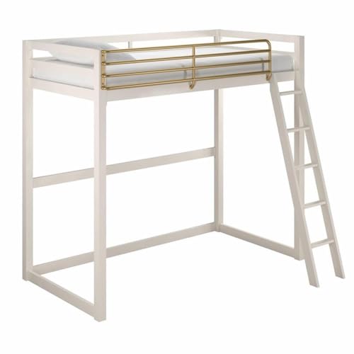 Home Square 2-Piece Kids Nightstand & Twin Metal Loft Bed Set White
