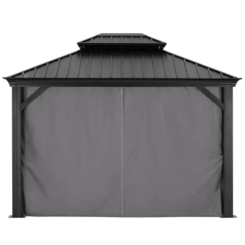 ABCCANOPY Hardtop Gazebo 10x12 Outdoor Metal Pavilion with Netting and Curtain Dark Gray