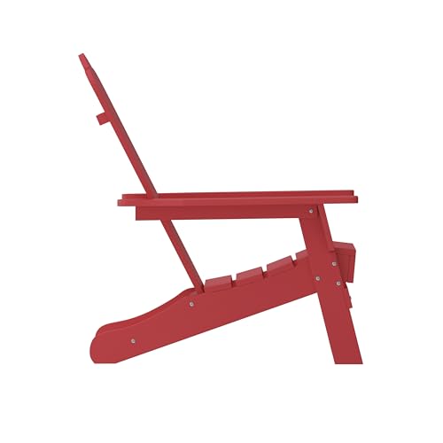 EMMA + OLIVER Tiverton Adirondack Chairs Set of 4 Weather Resistant Poly Resin Red