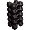 French Fitness Rubber Coated Hex Dumbbell Set 80-100 lbs Black