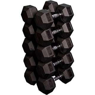 French Fitness Rubber Coated Hex Dumbbell Set 80-100 lbs Black