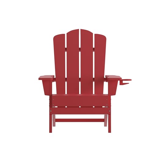 Merrick Lane Nassau Adirondack Chairs Set of 4 Weather Resistant Poly Resin Red