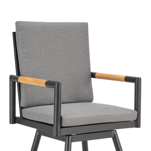HomeRoots 48" Dark Gray Metal Swivel Outdoor Bar Height Chair with Footrest Grey