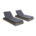Christopher Knight Home Abraham Outdoor Acacia Wood Chaise Lounge with Cushion Set of 2 Gray Finish + Dark Gray