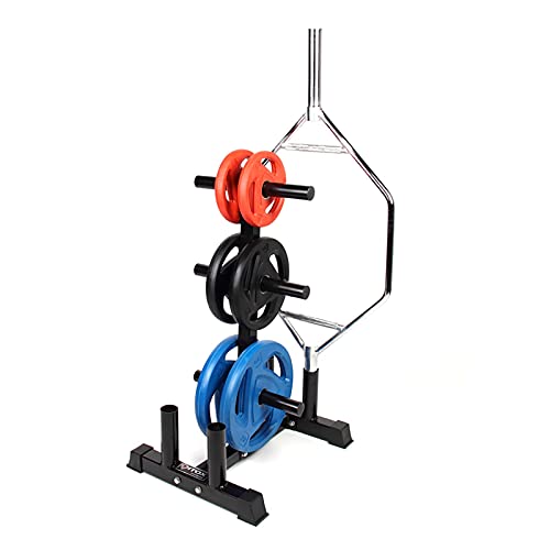 VEITEOX FTY Weight Plate Tree Rack with Barbell Bar Holder, Vertical Olympic Bumper Plates and Bar Storage Stand (Color: No Wheels)