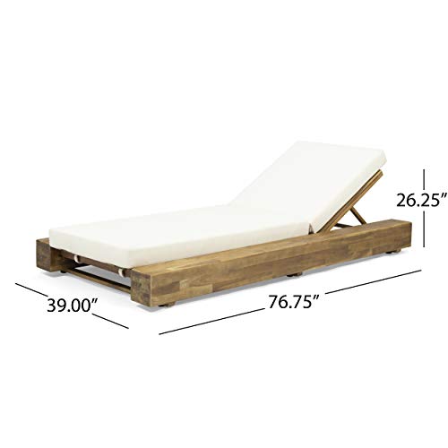 Great Deal Furniture Outdoor Acacia Wood Chaise Lounge Set of 4 Sandblast Teak Finish, Cream