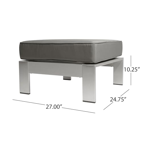Christopher Knight Home Cape Coral Outdoor 6-Seater Aluminum Conversation Set Silver + Khaki