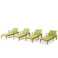 Great Deal Furniture Outdoor Teak Finish Chaise Lounge with Green Cushion - Set of 4