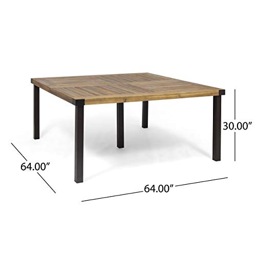 Great Deal Furniture GDFStudio Outdoor 8-Seater Acacia Wood Dining Set Teak Finish, Rustic Metal