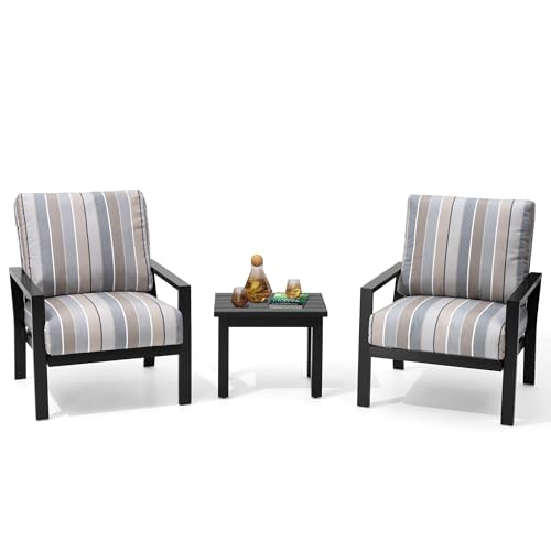 Pellebant 3-Piece Patio Conversation Set with Sunbrella Cushion Aluminum Bistro Set Milano Char