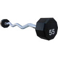 Fitness First 10-Sided Fixed Urethane Encased EZ Curl Barbell 75 lbs Black