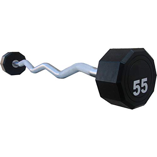 Fitness First 10-Sided Fixed Urethane Encased EZ Curl Barbell 75 lbs Black