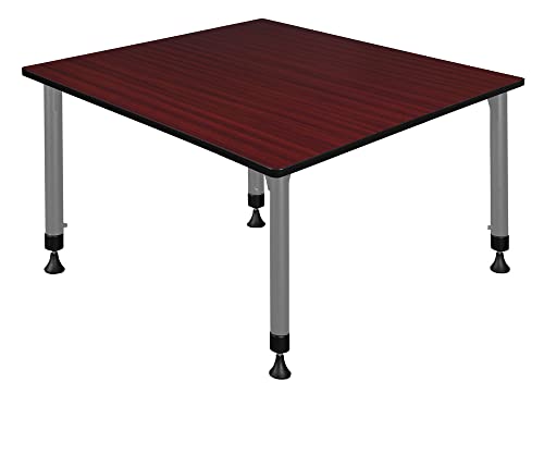 Romig Kee 42" Square Adjustable Classroom Table Mahogany with 4 Andy 18" Stack Chairs Black