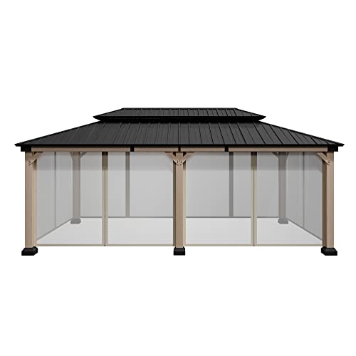 MONDAWE Cedar Wood Gazebo 12x20Ft Hardtop Pavilion with Netting