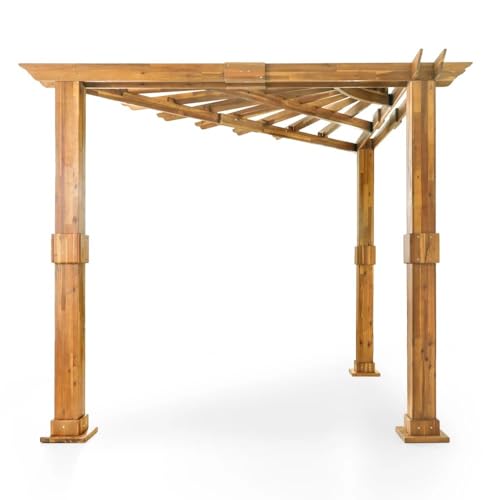 Roomfitters Acacia Wood Pergola Rustic Outdoor Patio Shade Structure Teak