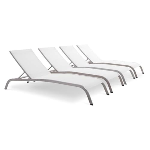 Pemberly Row Mesh Patio Chaise Lounge Set of 4 White