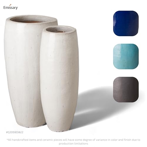 Emissary Distressed White Stoneware Round Jars Set of 2 19in L x 38.5in H