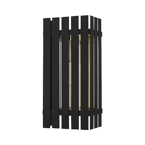 Livex 1 Light Black Outdoor Wall Lantern Brass