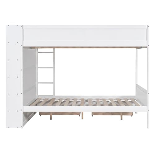 Acosure Full Over Full Bunk Bed with Storage Drawers & Cabinet White